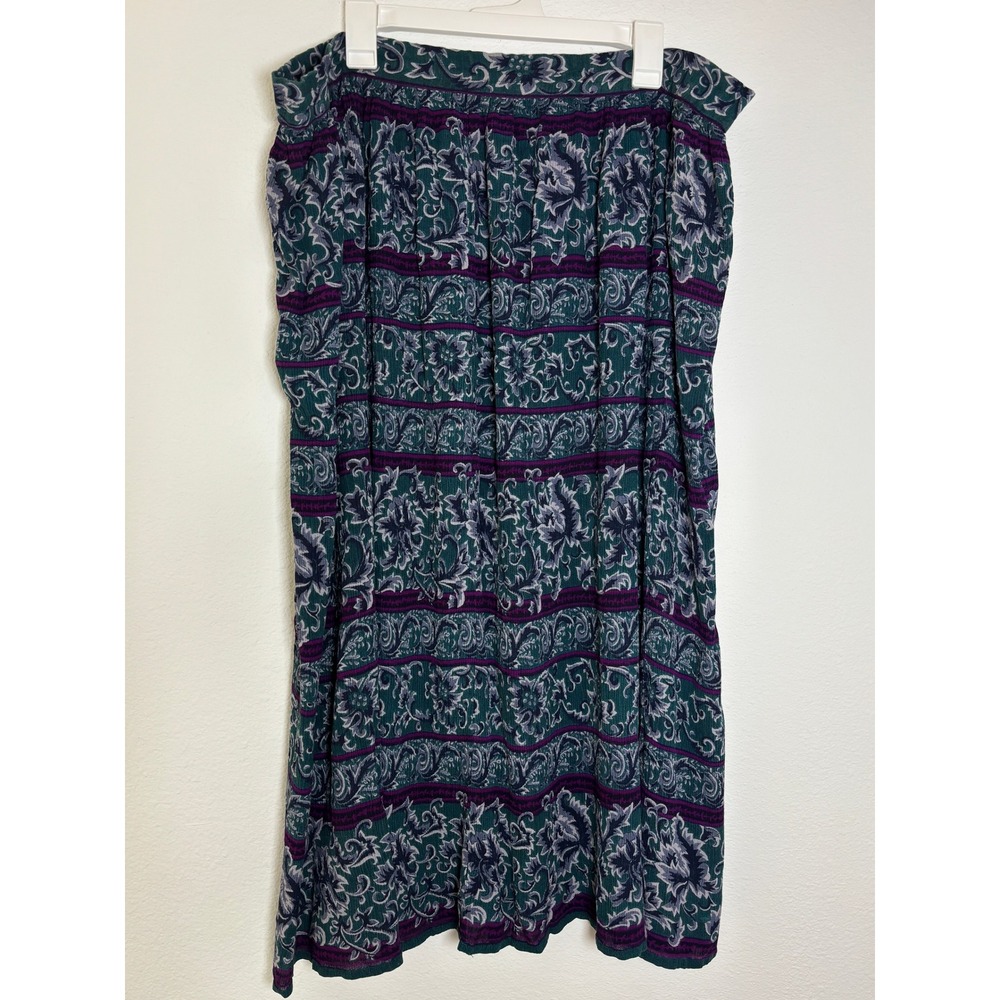 Austin‎ Harris Vintage Floral Paisley Rayon Midi Skirt Teal Purple Womens Large